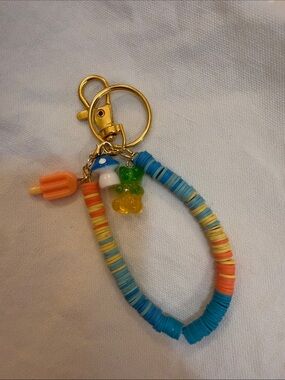 Colorful Bead & Charm Keychain - Blue, Orange, Yellow handmade bag charm